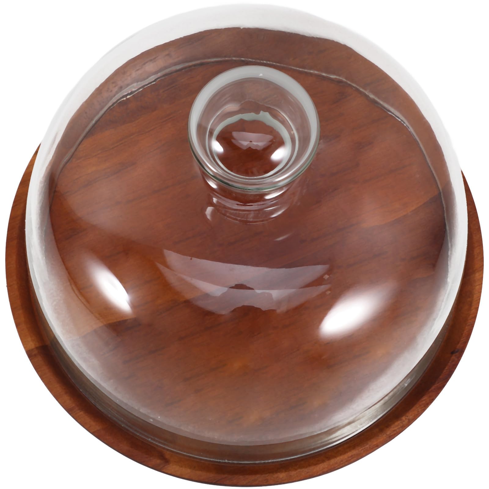 VOSAREA Soporte para Pasteles y Cupcakes de Madera Cúpula de Vidrio, Bandeja Elegante para Exhibir Postres en Eventos y Escritorio, Diseño Delicado y Funcional