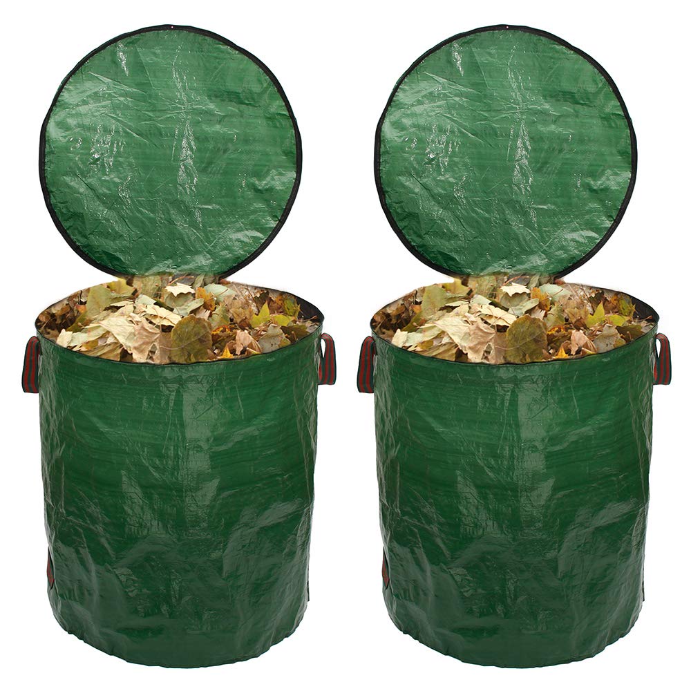 Dightyoho2 x Garden Waste Bags With Lid Large Heavy Duty 272L Garden Refuse Bags With Handles Extra Strong Garden Refuse Sacks Rubbish Sacks for Rubbish Leaves Grass Weeds (2 Pack)