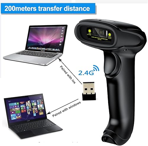 Miniatura 2 de symcode - Escáner de código de barras inalámbrico USB, lector de código de barras láser 1D automático de mano de 2.4 GHz, distancia de transmisión
