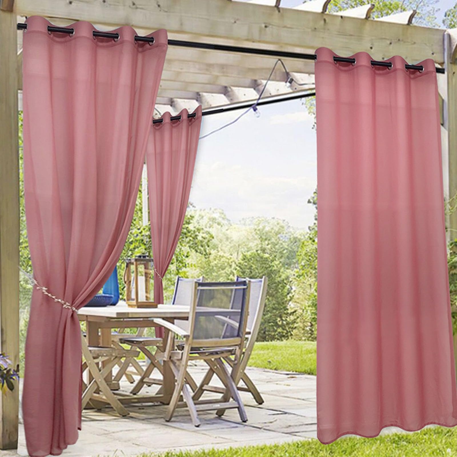 Rideaux imperméables extérieur rose foncé occultants pour pergola et balcon