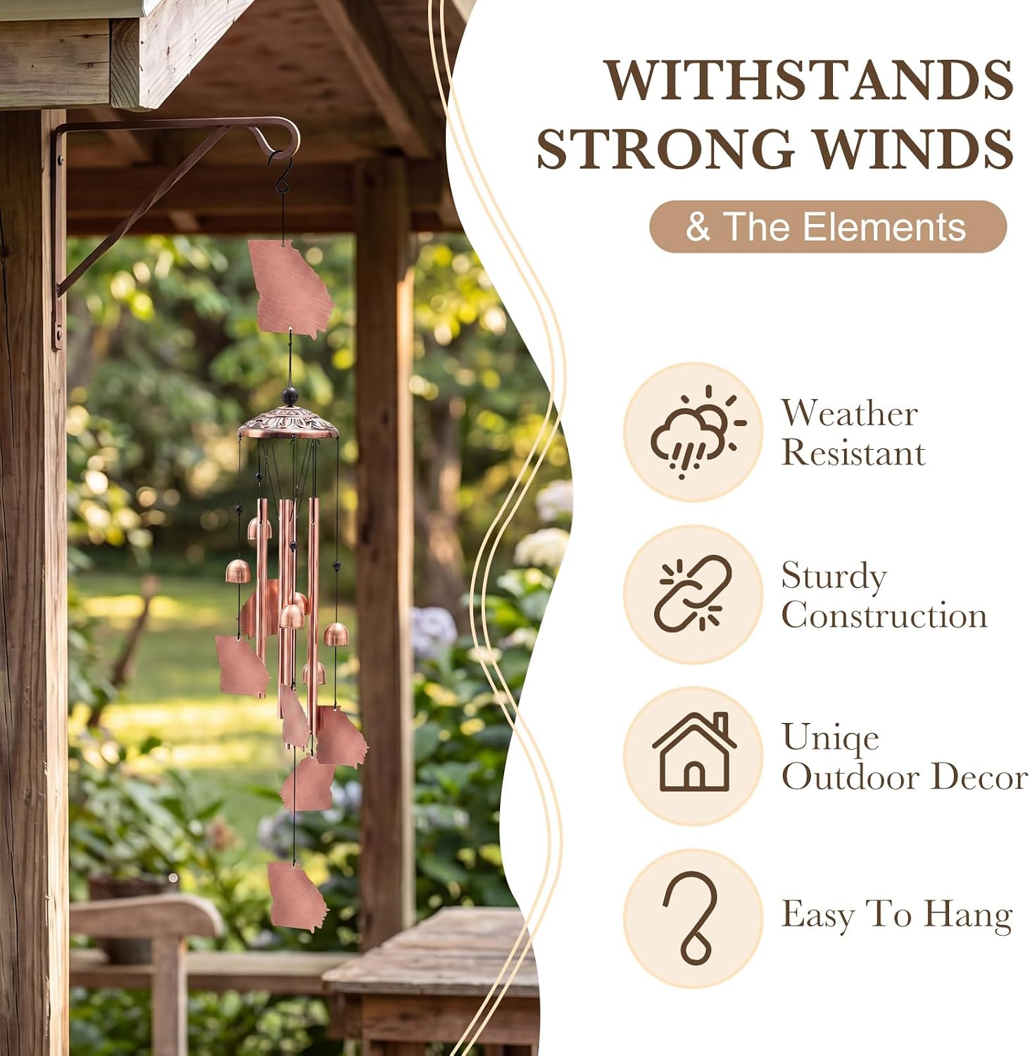 Yuntau Georgia Decor Wind Chimes Georgia Gifts Souvenirs 36" Outdoor State Map Memorial Wind Chimes with 4 Aluminum Tubes for Garden Hanging Patio Decor