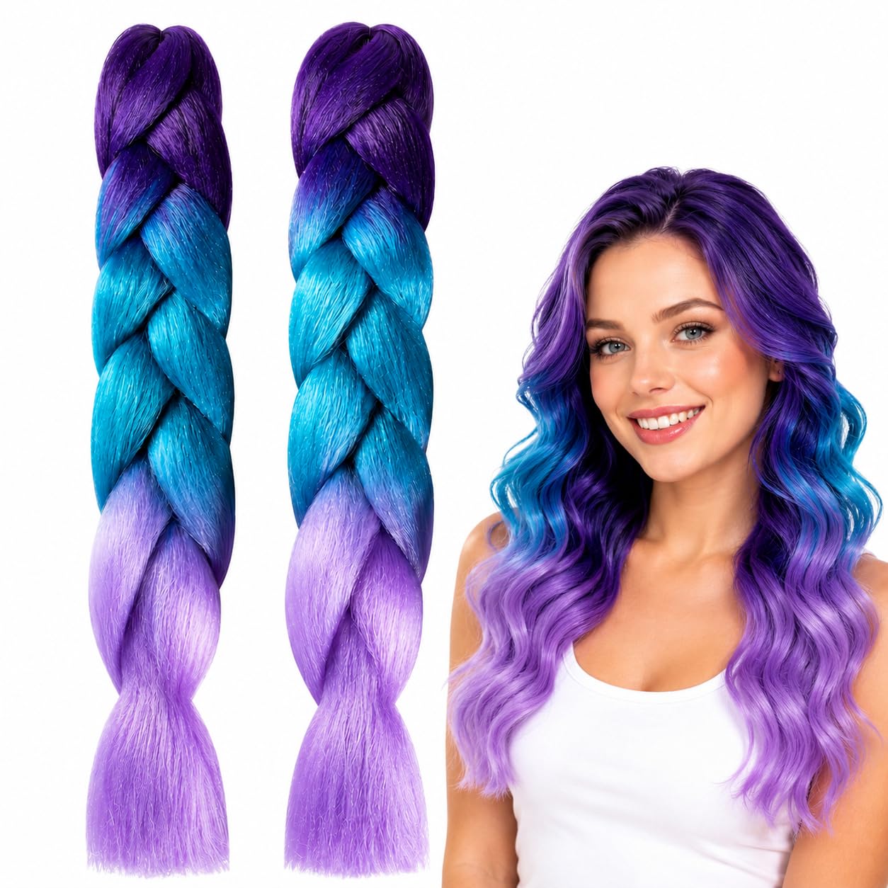 MAQIHAN Jumbo Braiding Hair 24 Inch - Purple Blue Ombre Hair Extensions Purple & Blue