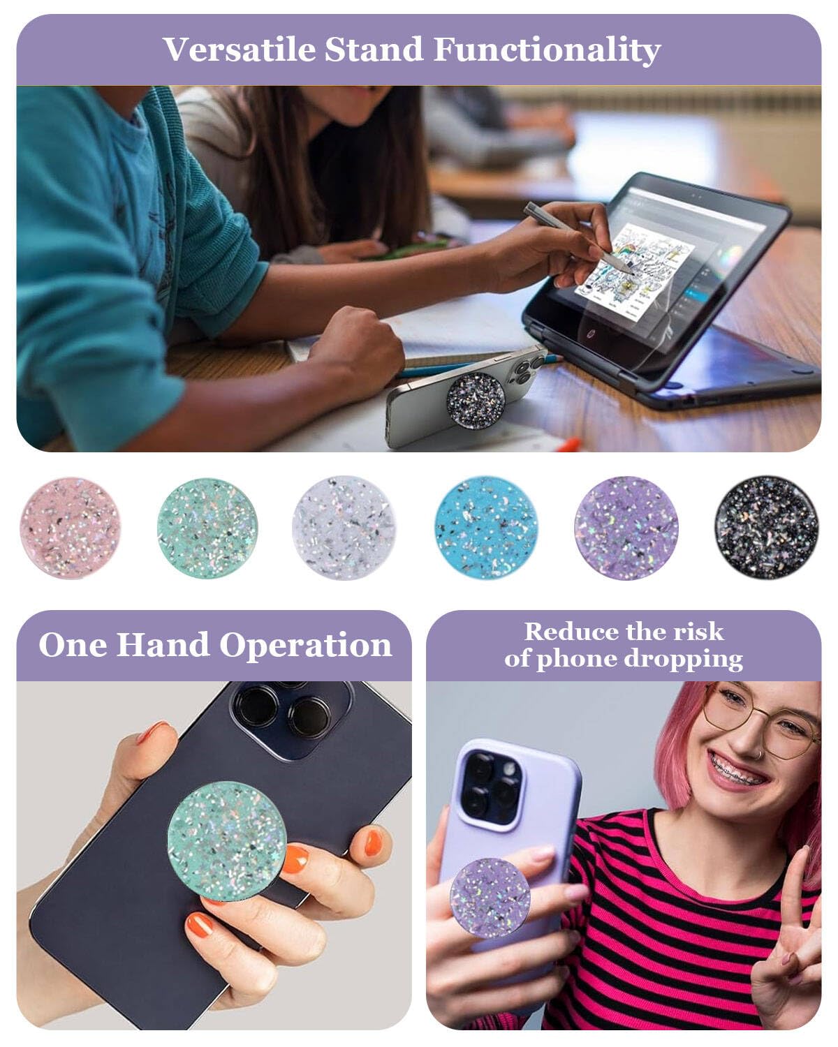 6 Pezzi impugnatura smartphone,Supporto Impugnatura Telefoni Magnetico, Impugnatura Smartphone, Cellular Grip per Cellulare Cuore, Base Estensibili Accessori per Hands Free,Scalabile