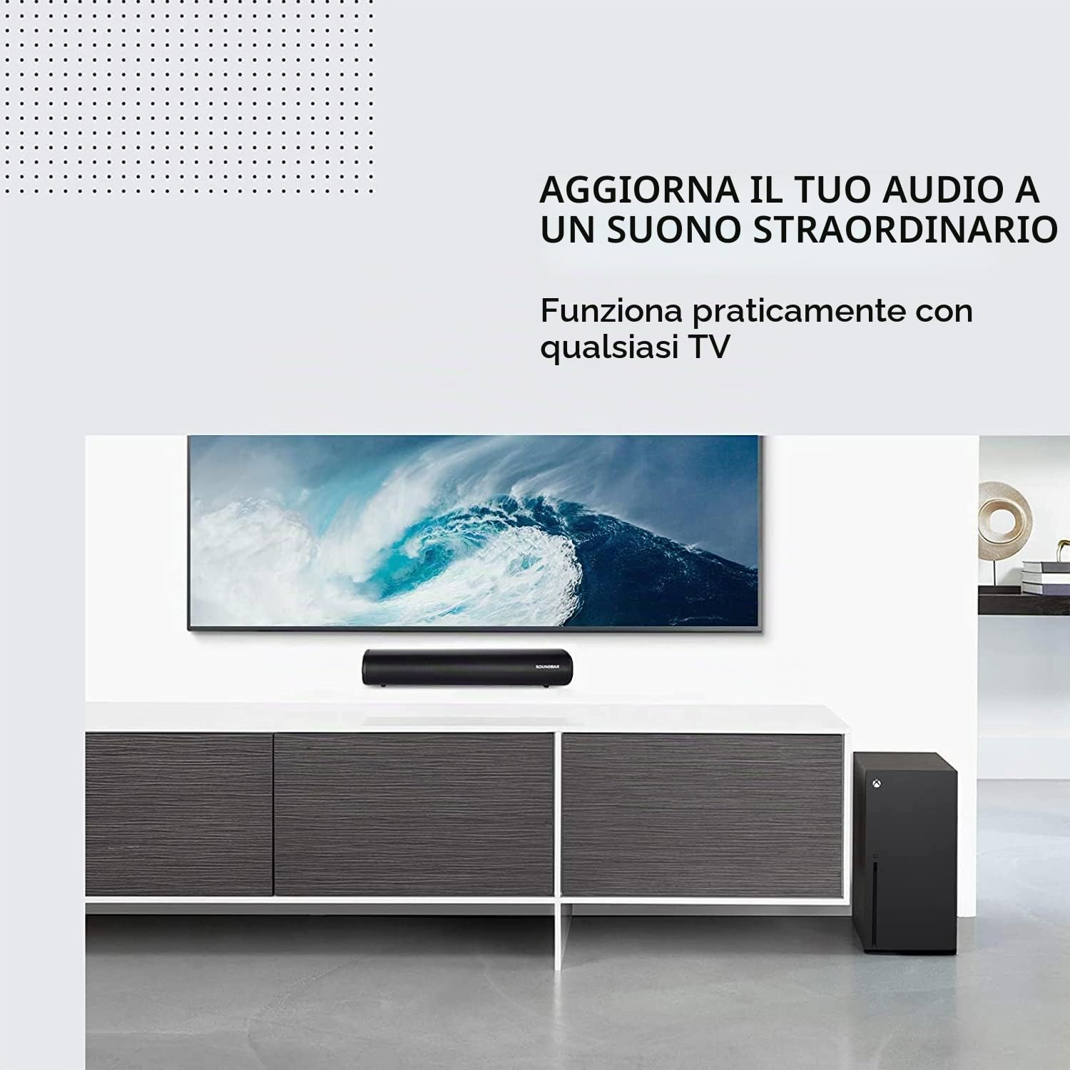 TKMARS Barra Soundbar TV Bluetooth, Mini Bluetooth Wireless Surround TV, Ottico/Ausiliario/USB, Controllo Remoto Barra Sound per PC, Telefono Cellulare, Televisione, Computer, IPad（50cm）