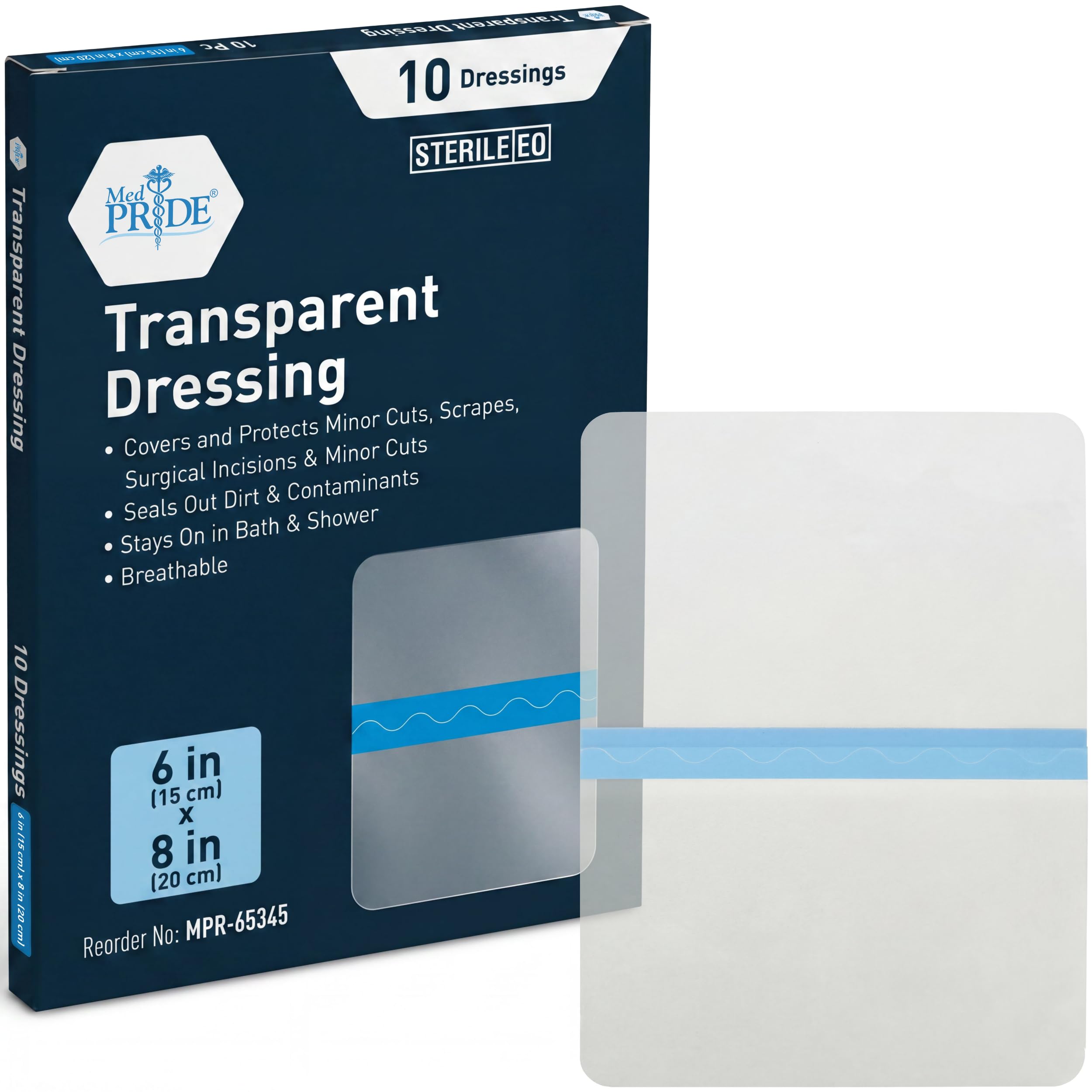 MED PRIDE Transparent Film Wound Dressing 6x8 in,Sterile,Adhesive,10-Pack : Health & Household