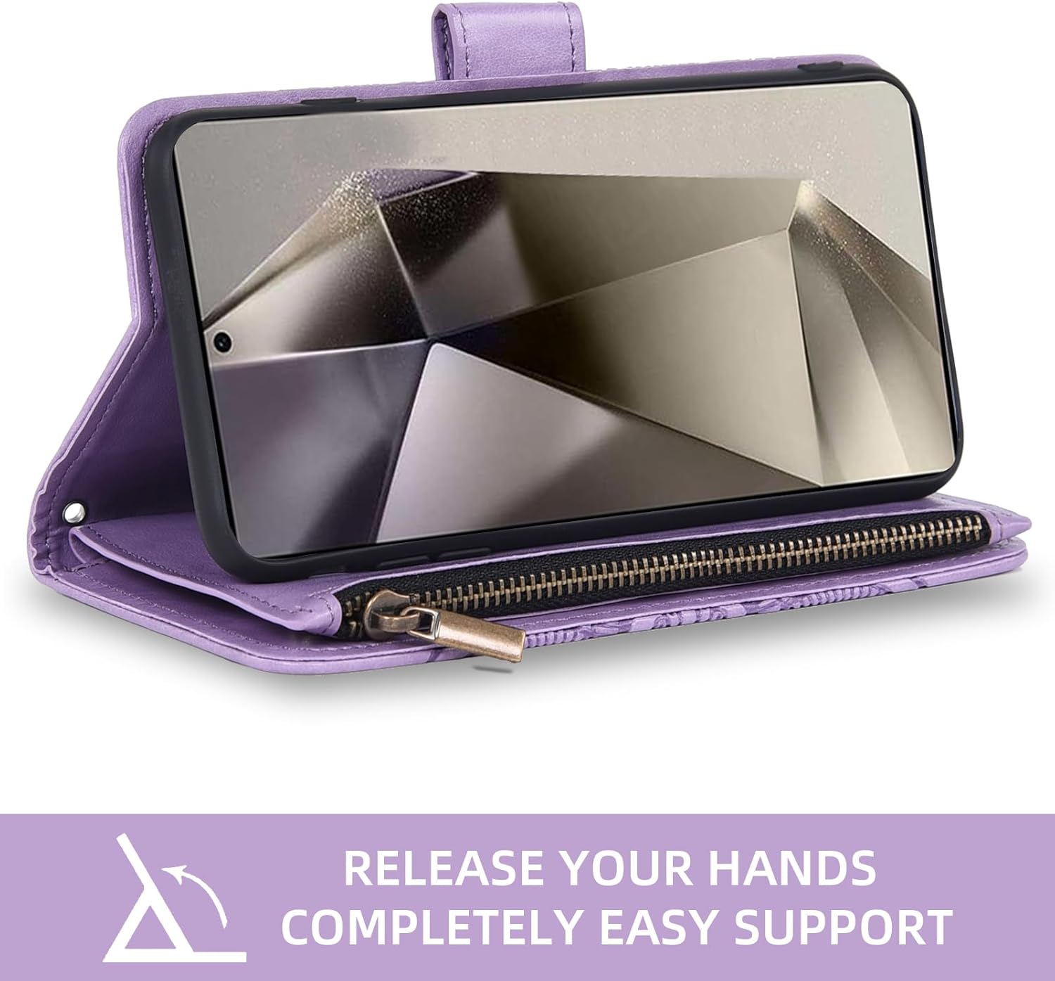 Asuwish Phone Case for Samsung Galaxy S25 Ultra 5G Wallet Cover with Tempered Glass Screen Protector and Flower Flip Credit Card Holder Stand Cell Accessories S25Ultra 25S S 25 25Ultra Women Purple - Image 3