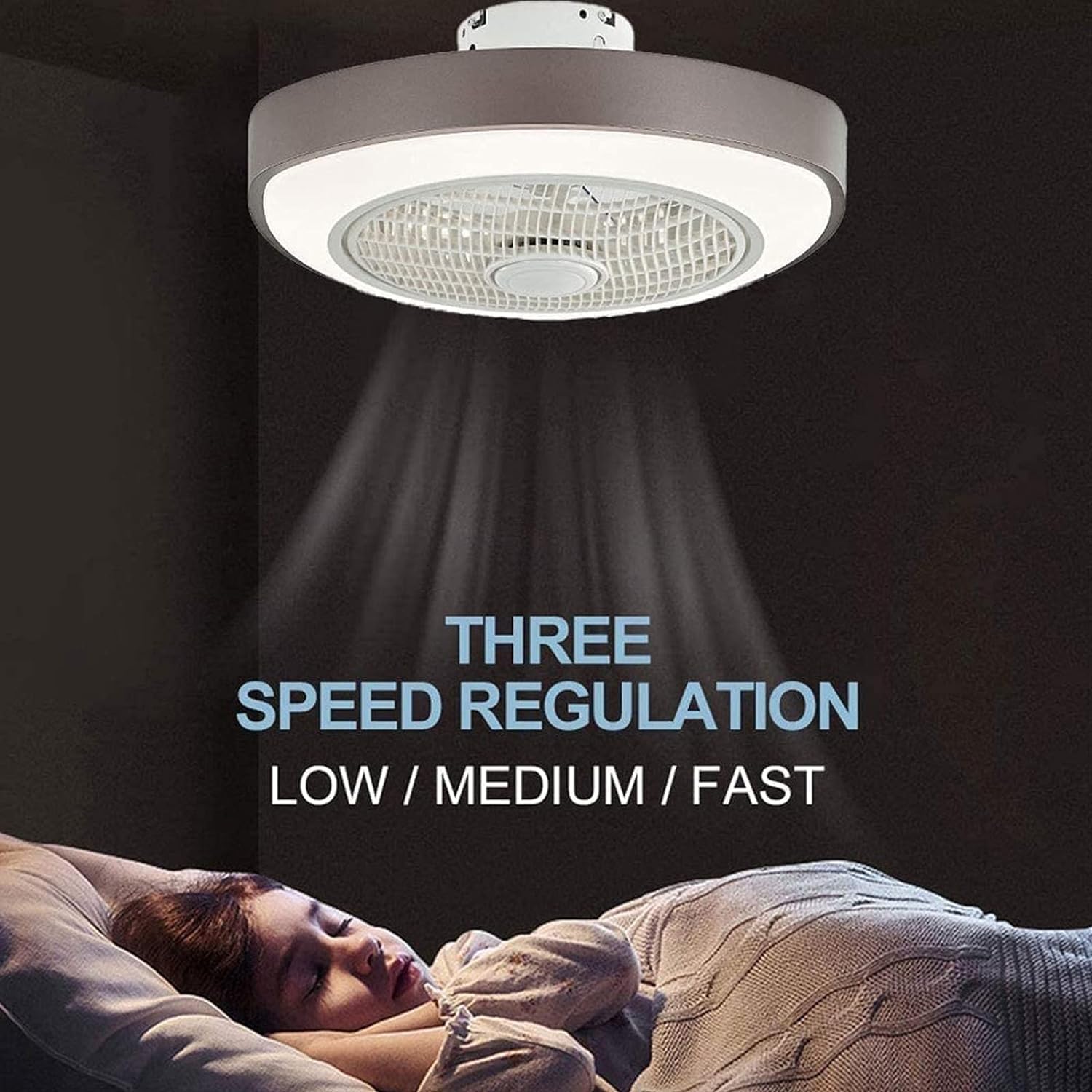 Modern LED Dimmable Ceiling Light 80W Chandelier with Remote Control Invisible Nordic Ceiling Fan Lamp Bedroom Living Room Home Enclosed Low Profile Fan Light Adjustable 3- Wind Speed