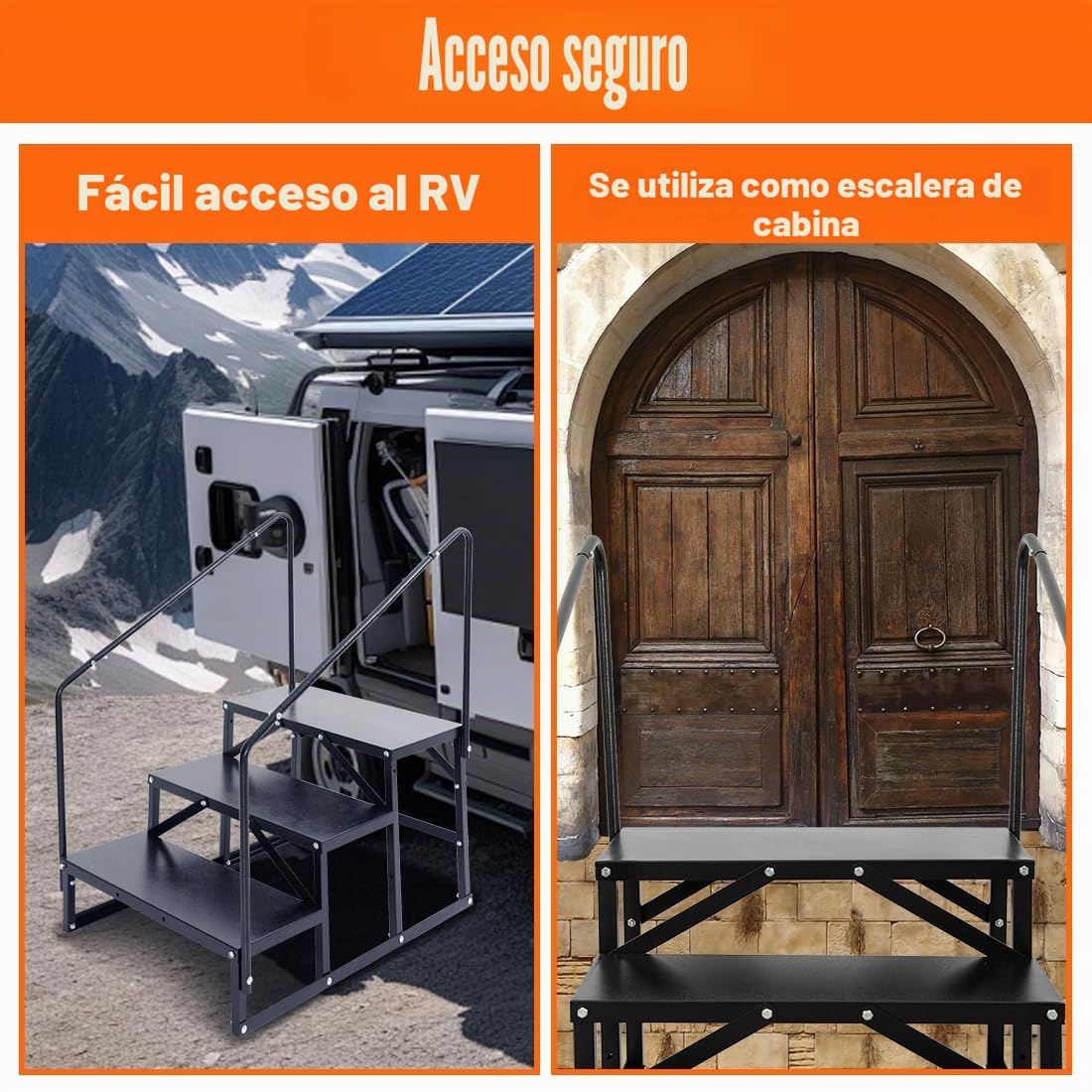 Escalera de 3 niveles para caravana, antideslizante, escalera de hidromasaje con pasamanos, 3 niveles para caravanas, camping, autocaravanas, escaleras portátiles para remolques de viaje