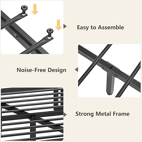 Miniatura 8 de Alohappy Base de cama Queen con cabecera de estantería y luz LED, marco de cama tapizado con estación de carga, puertos tipo C y USB, no necesita