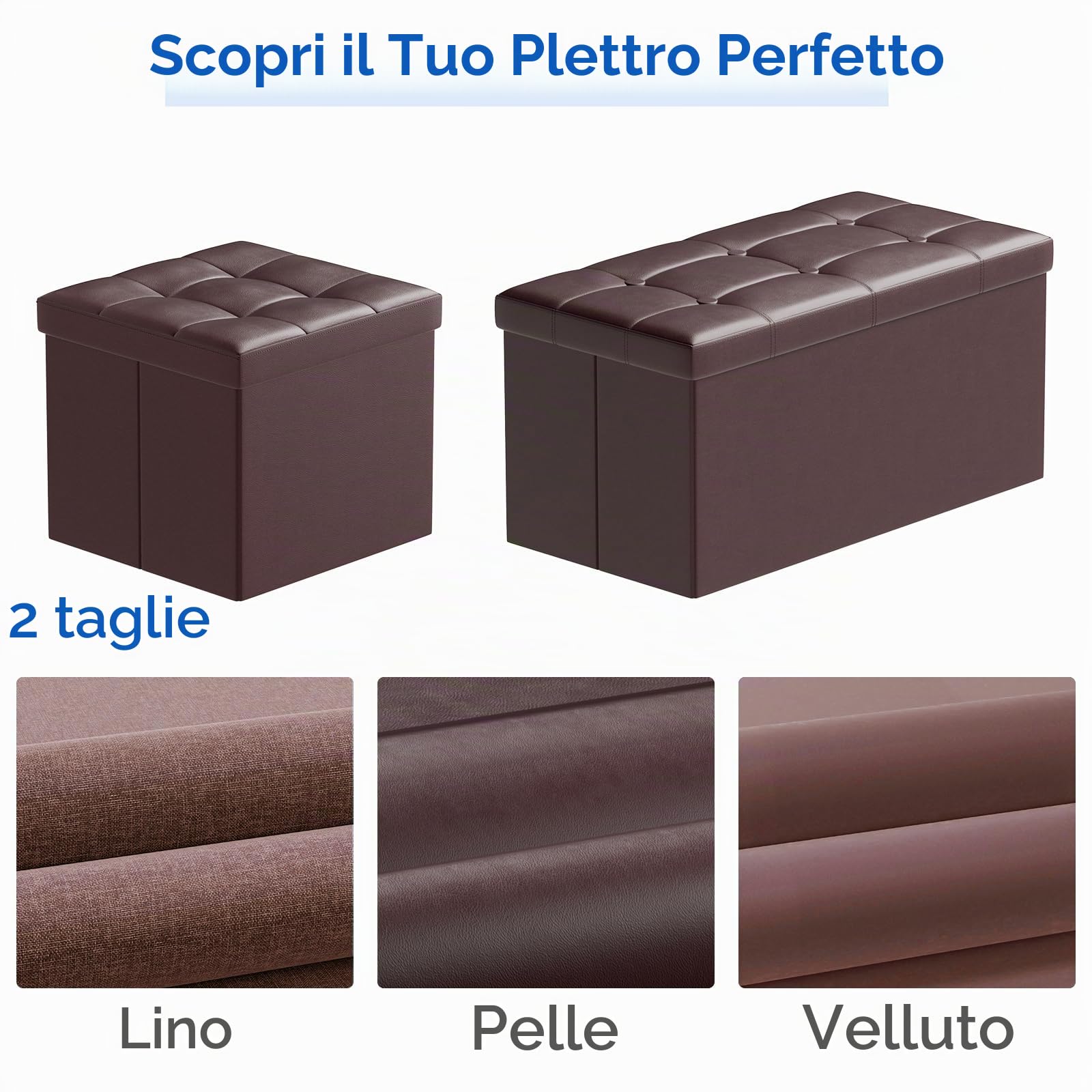 BRIAN & DANY Pouf Contenitore Pieghevole, Puff Poggiapiedi Quadrato in Cuoio Sgabello Contenitore per Divano Camera da Letto, Marrone, 38 x 38 x 38cm