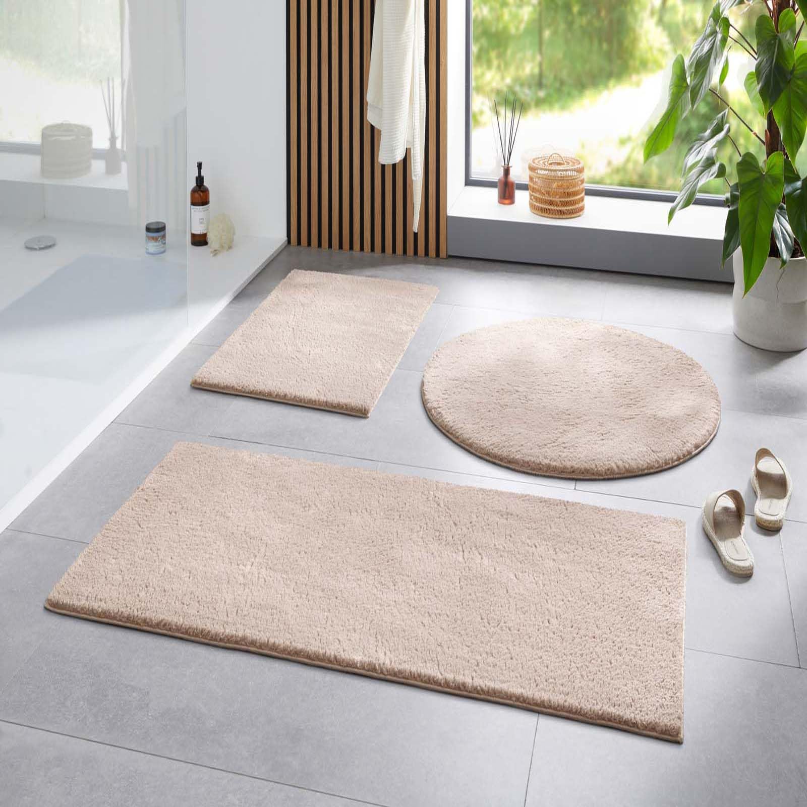 Taracarpet Badematte Fiona rutschfest waschbar Badezimmerteppich sehr weich und als Set kombinierbar Uni New Beige 060x120 cm