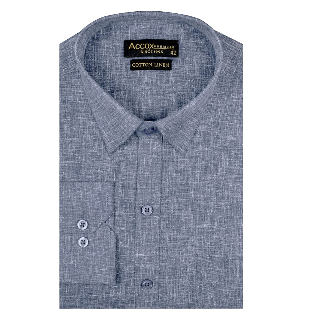 accox Premium Breathable Cotton Linen Full Long Sleeves Plain Grey Regular Fit Formal Shirt for Men (S_GCRFS29)-picture-15