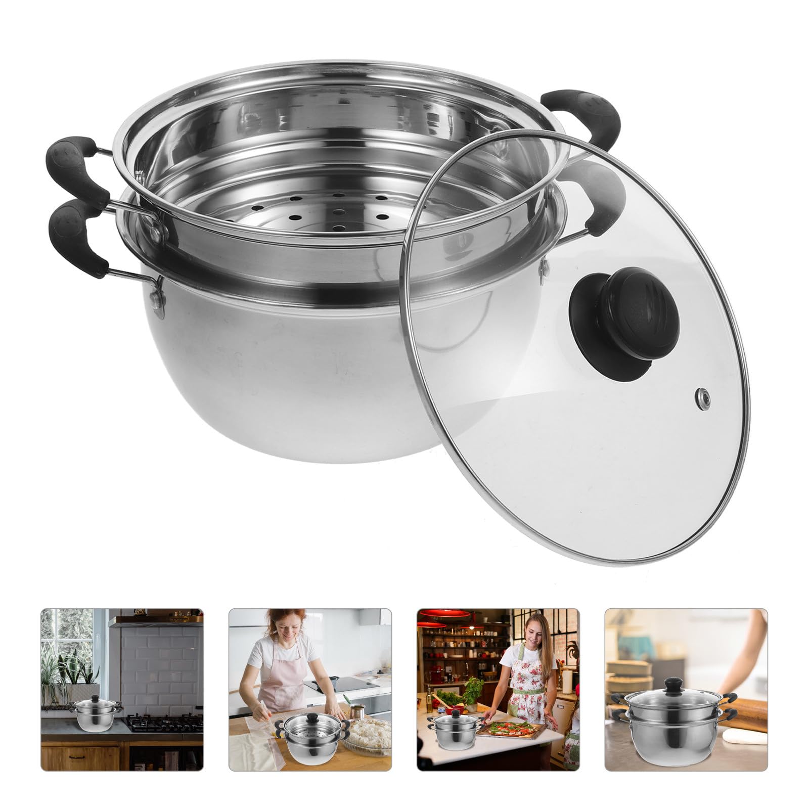 Pentola per Zuppa in Acciaio Inox 304 Antiruggine Pentola per Latte e Cottura a Vapore Compatibile Piani a Induzione Multifunzione per Uso Domestico Stili multipli