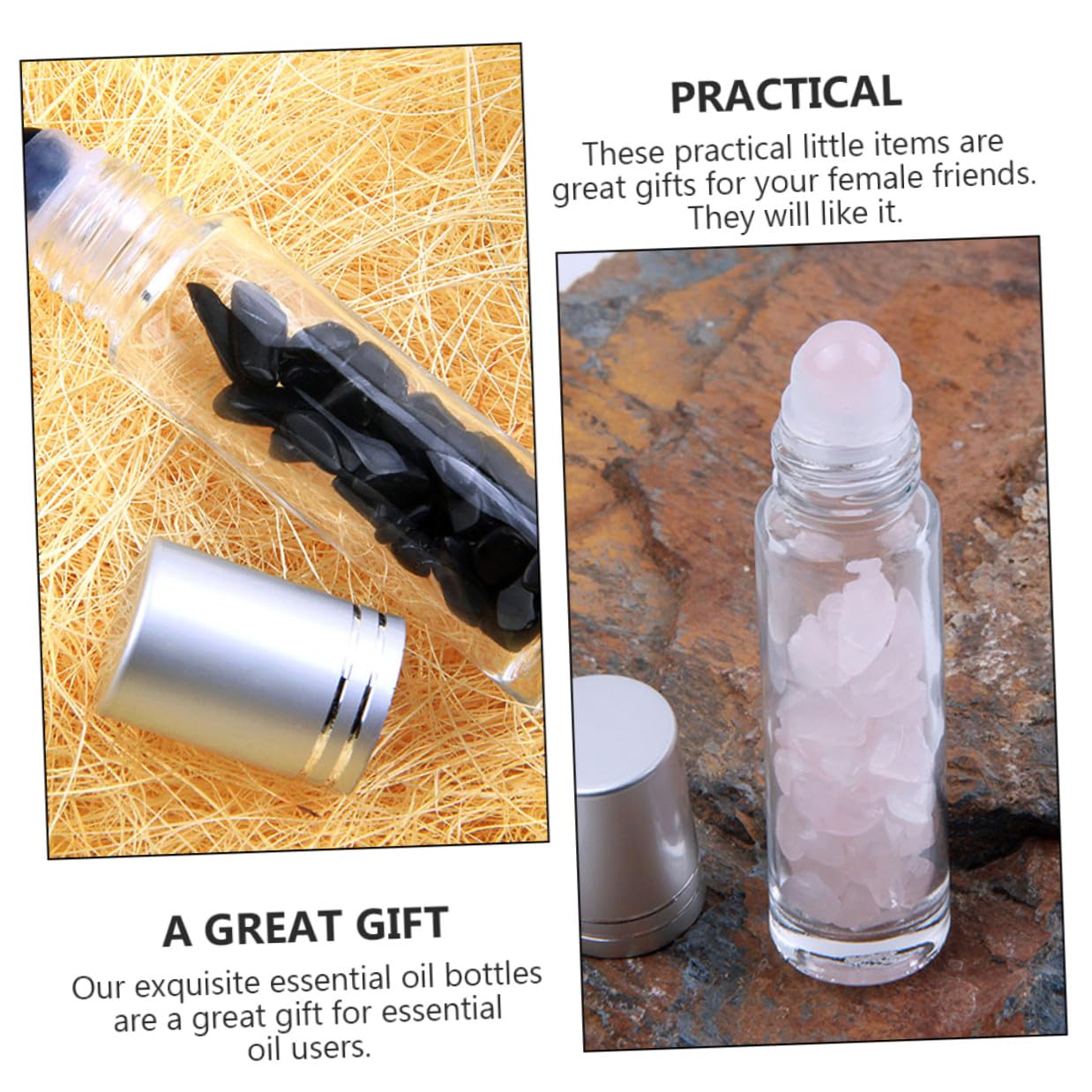ULTECHNOVO 10 Stück Glas Fläschchen mit Halbedelstein kugeln Auslaufsichere Ätherische Öl Fläschchen Wiederbefüllbar Korrosionsbeständig für Parfüm und Naturöle