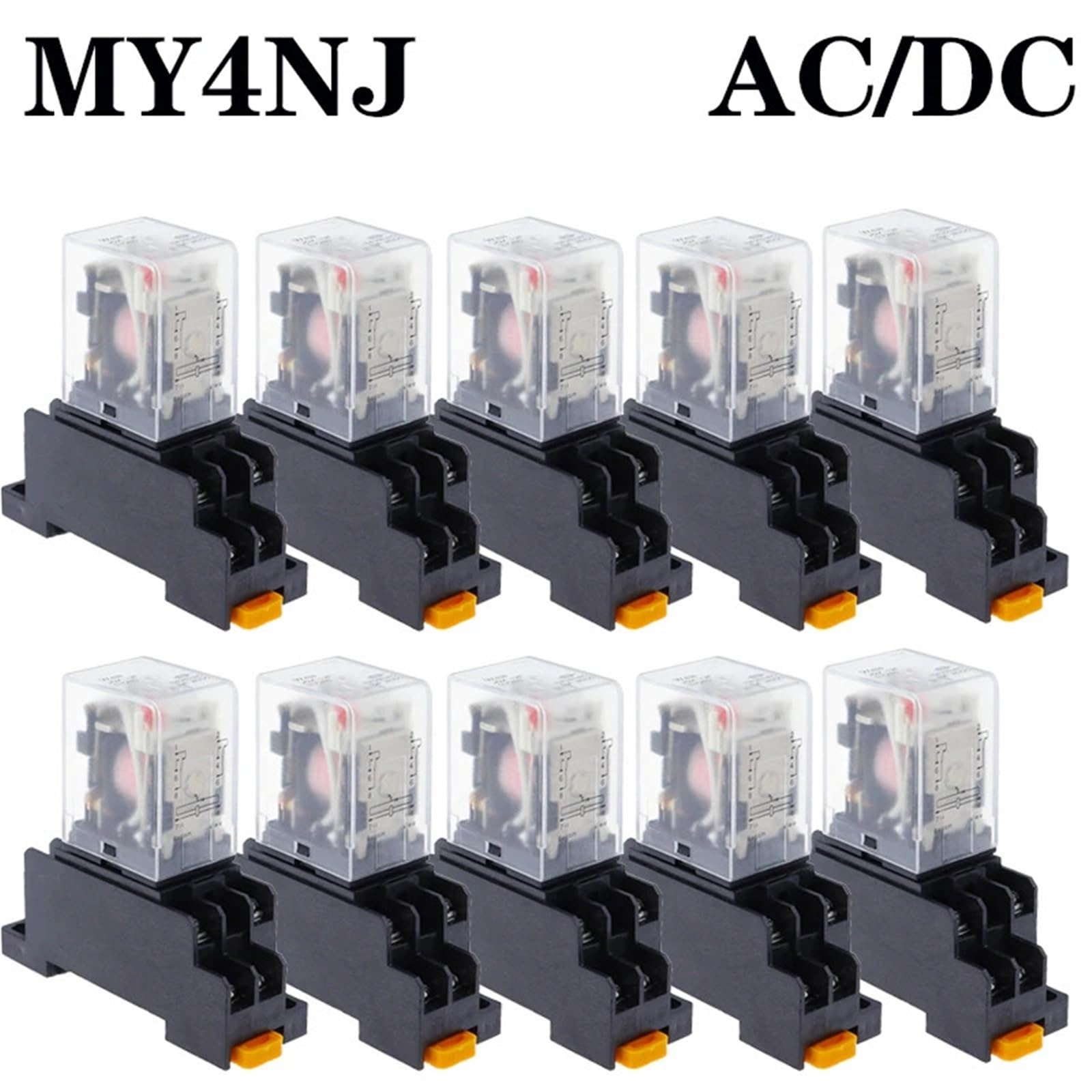 10 Uds MY4NJ nuevo patrónDC 12V 24V 36V 48V 110V 220V 380V bobina 5A 4NO 4NC relé de potencia DIN Rail relé de tiempo de 14 pines con base de enchufe(AC,12V)
