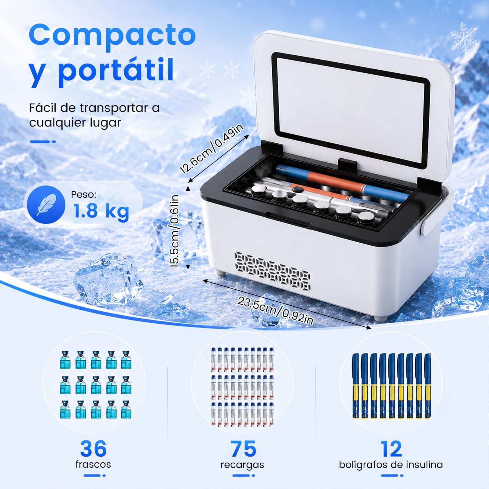 Nevera para Insulina, Nevera Medicamentos Portatil 2-8°C Alta Capacidad Estuche Refrigerador Bolsa para Diabéticos Enfriador Eléctrico de Insulina con USB para Viajes Largos Diarios