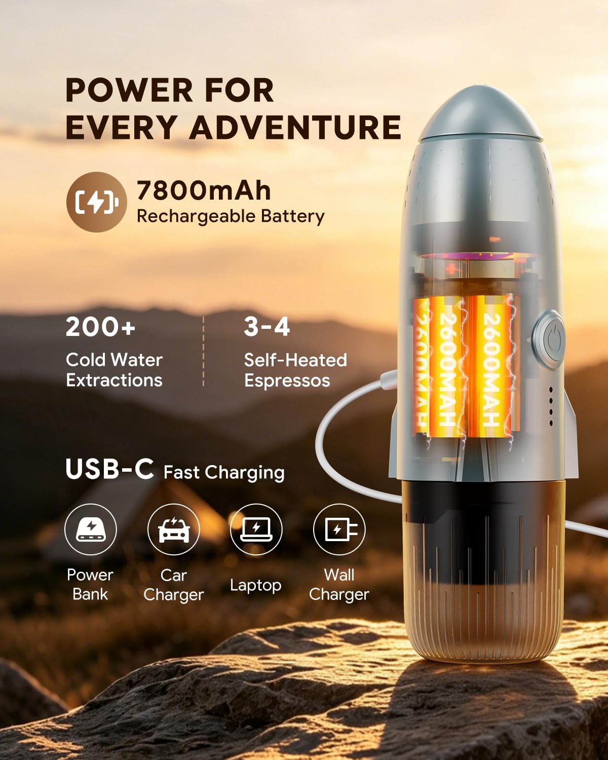 Cafetera eléctrica portátil de café espresso de viaje para camping, autocalentamiento 3 en 1 para café molido y cápsulas DG NS para viajes, camping y senderismo (gris espacial)
