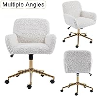 Vista 6 de SSLine Silla de escritorio de piel sintética, moderna y bonita silla de oficina, cómoda silla giratoria de tela de peluche mullida con ruedas