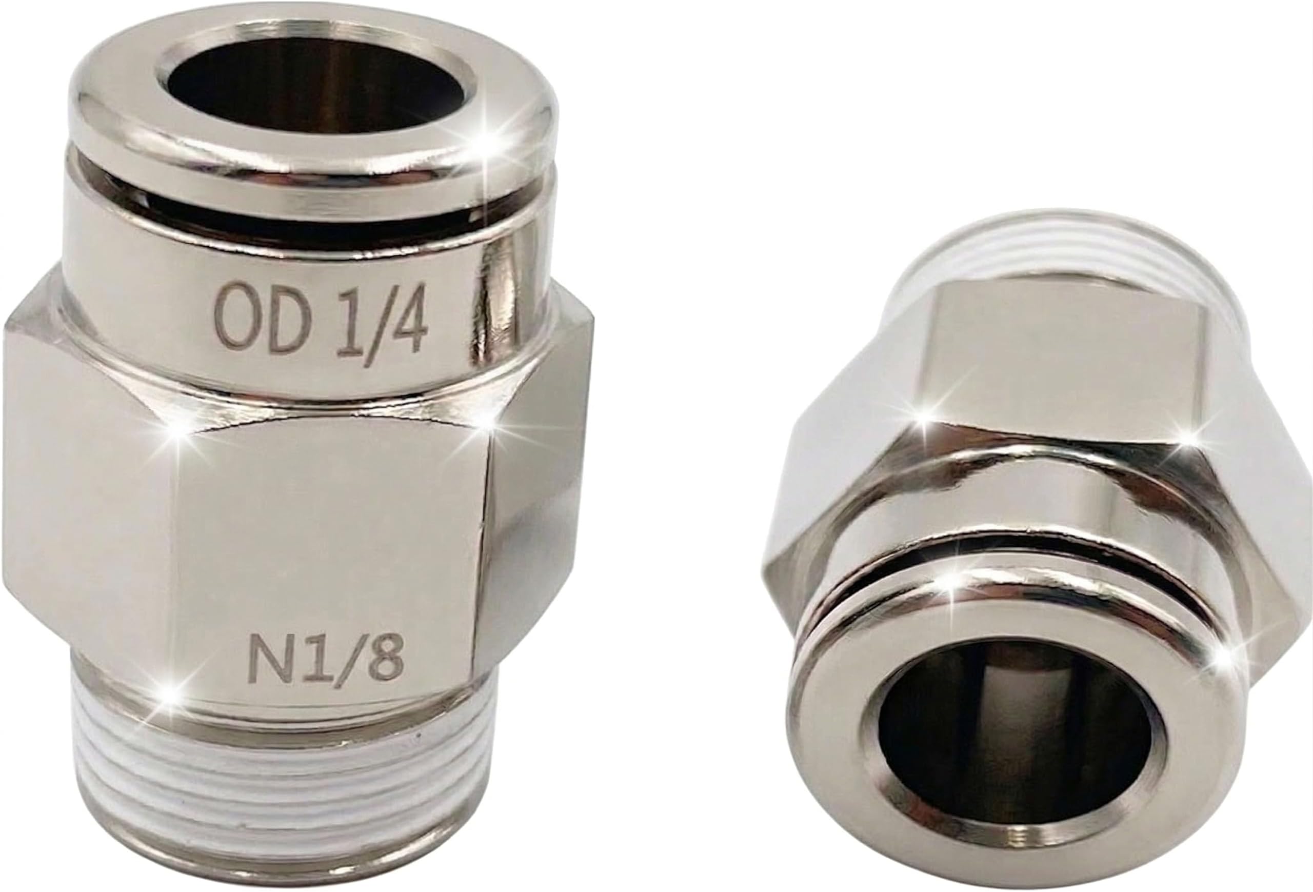 Utah Pneumatic Push-To-Connect Air Fittings1/4"Od 1/8" Npt Air Union Male Push Air Fitting Straight pneumatic fitting Nickel-Plated Brass Pneumatic Push Connect Fittings Air Line Fittings (5 Pack)