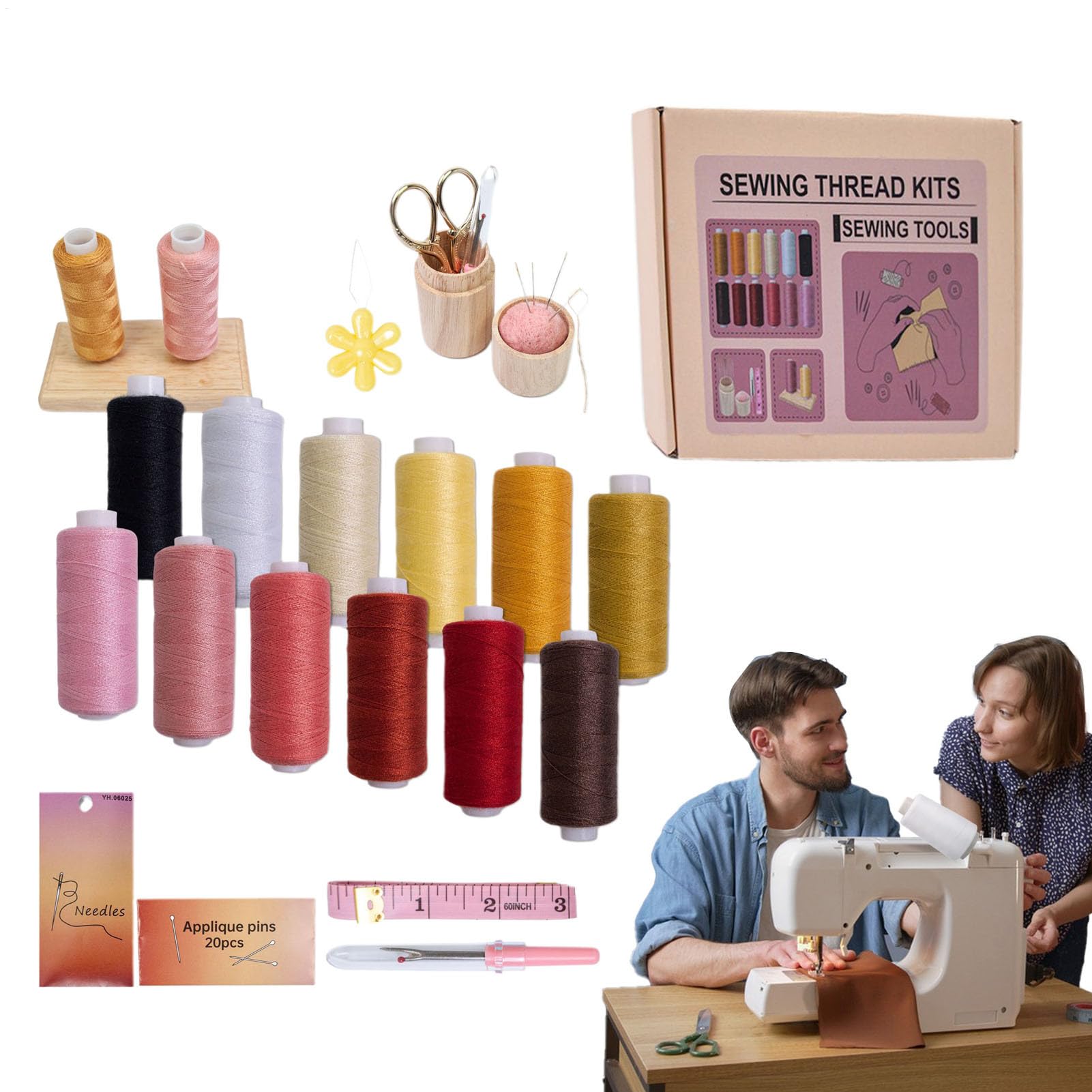 Fil pour machine à coudre et broderie maison : kit créatif 53 pièces