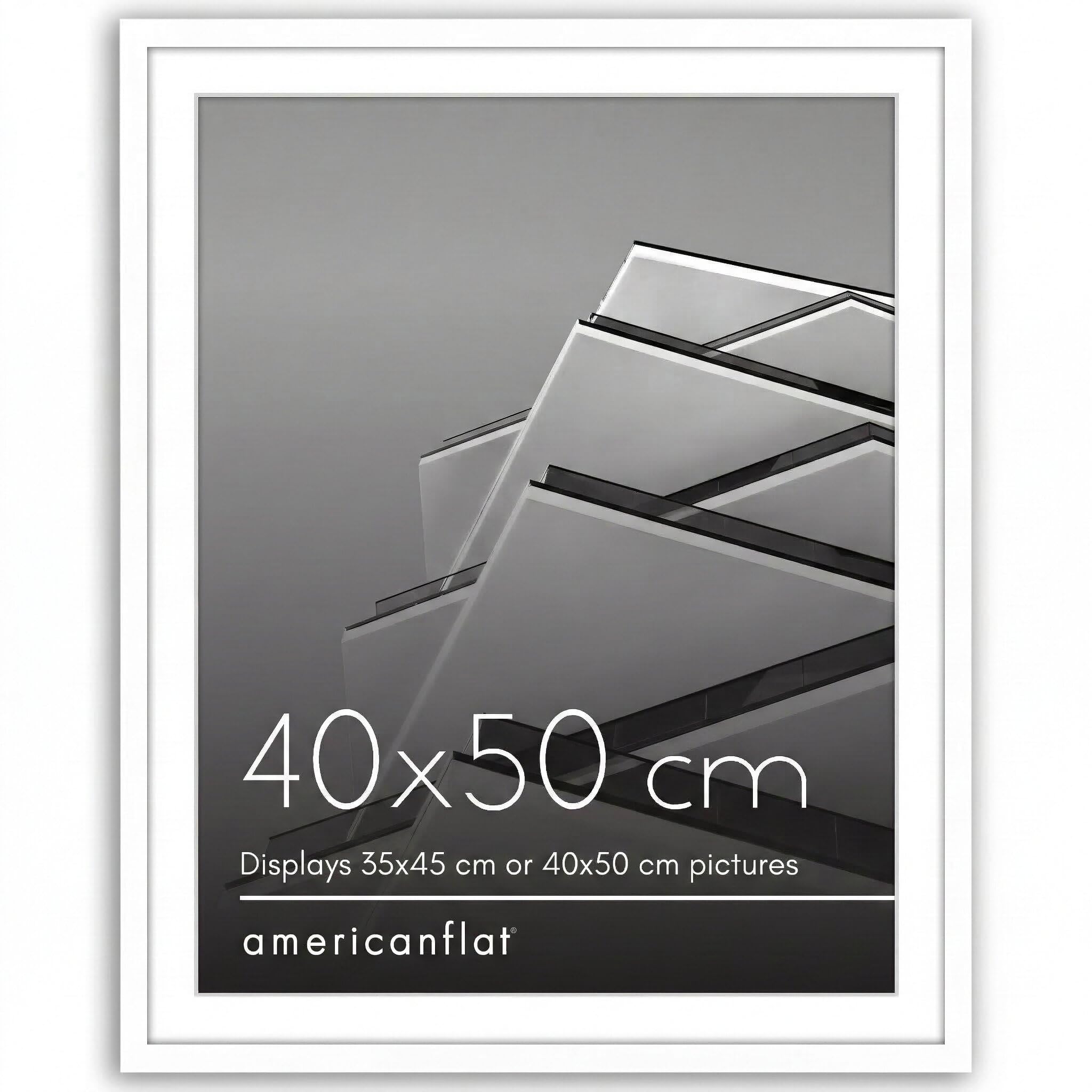 Americanflat 40x50 cm Picture Frame with Polished Plexi Cover - Use as 35x45 cm Wall Photo Frame with Mount or Display 50x40 cm Photo without Mount - Streamline Collection - White