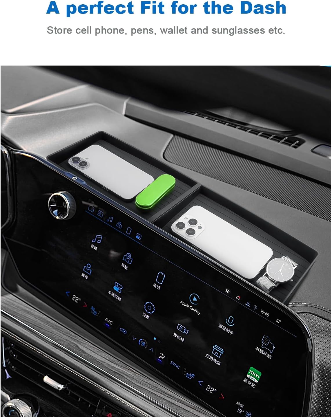 CDEFG Dashboard Storage Tray for 2025 2026 Chevy Suburban Tahoe Screen Compatible with 2025 2026 Chevrolet Suburban Chevy Tahoe Accessories Behind-Screen Dash Organizer