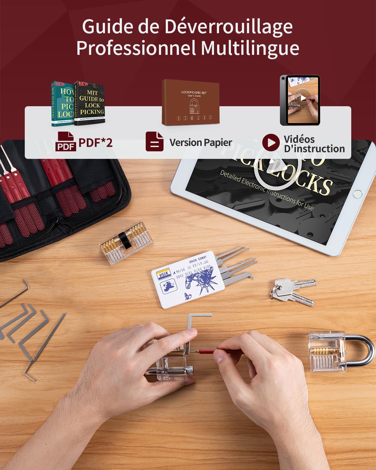 Eventronic Kit de Crochetage Serrure 37+5 Pièces, [2026 Nouvelle Edition Pionnier & Nouvelle Expérience Lockpick] avec 5 Serrure Transparente Cadenas, pour Serruriers Débutant & Pro