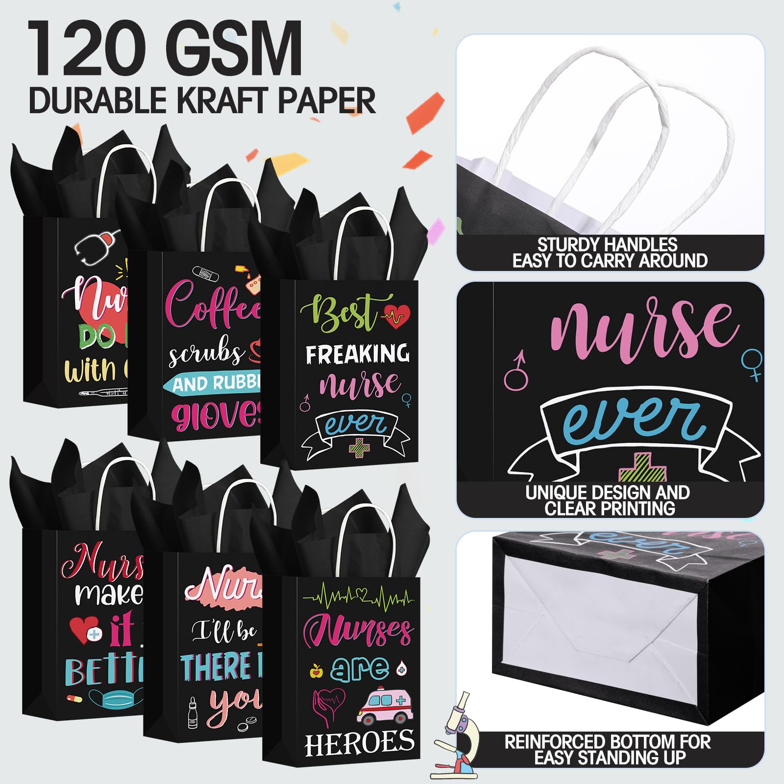 Resholder 30 Pcs Nurse Appreciation Gift Bags with Tissue Papers Nurses Week Paper Bags with Handles Thank You Treat Pouches Nursing Day Gifts for Thank Party Nursing Graduates Doctor Healthcare