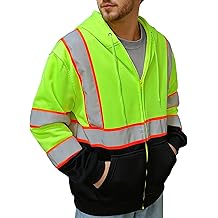 Hi Vis Safety Hoodie Class 3 High Visibility Sweatshirt for Men Reflective Zip Up Sweater with Black Bottom, Yellow, L