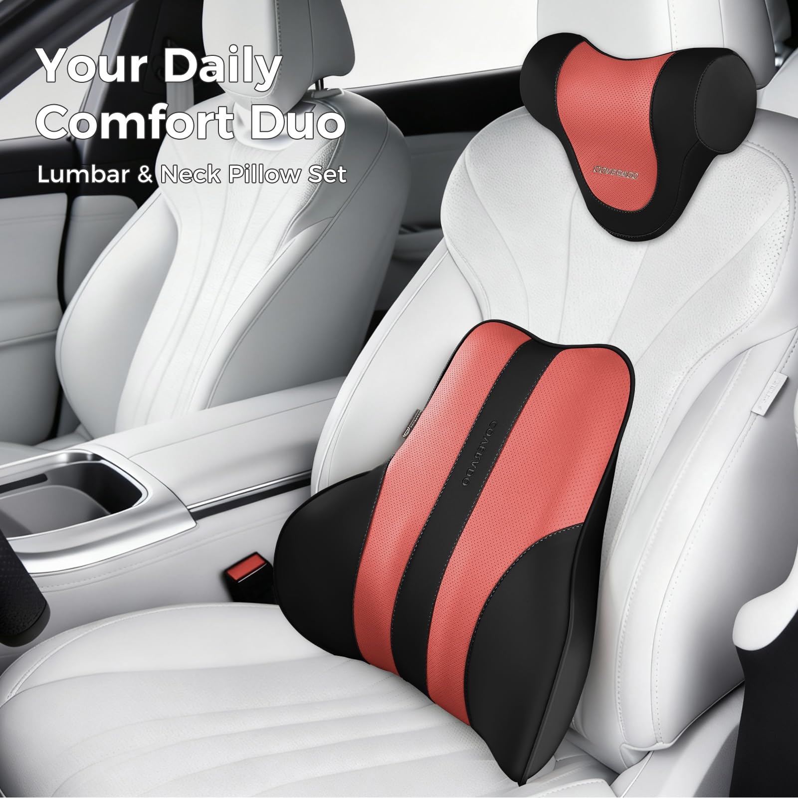 Coverado Car Headrest Pillow Ergonomic Memory Foam Car Neck Pillow for Driving Seat with Adjustable Strap Soft PU — view 8