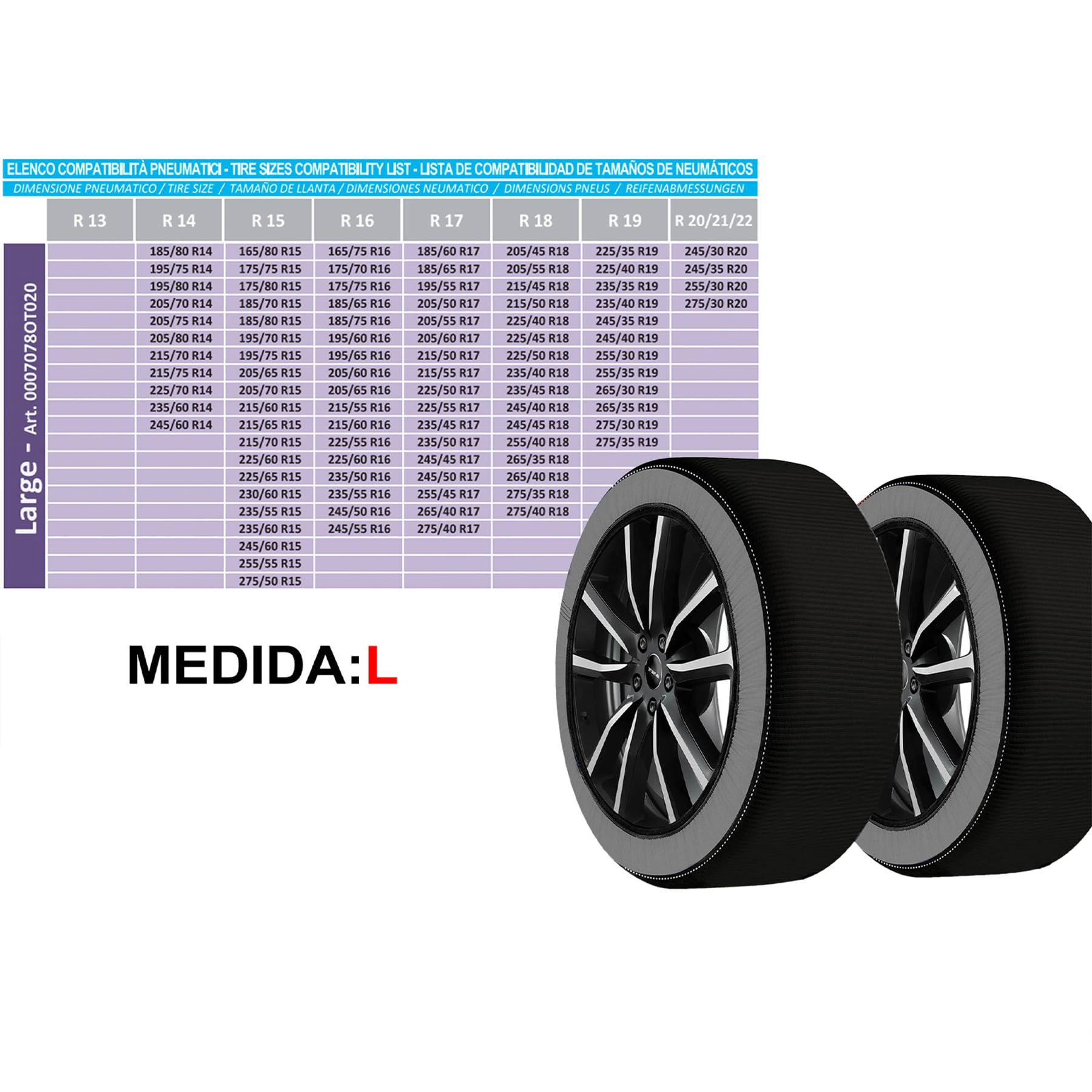 Cadenas de Nieve Textiles (Pack de 2) - Fundas de Nieve para Coche Talla L | Homologación Europea EN16662-1 (V5117) | Montaje Ultra Rápido en 2 Minutos, Sin Vibraciones ni Ruido (Negro, L)