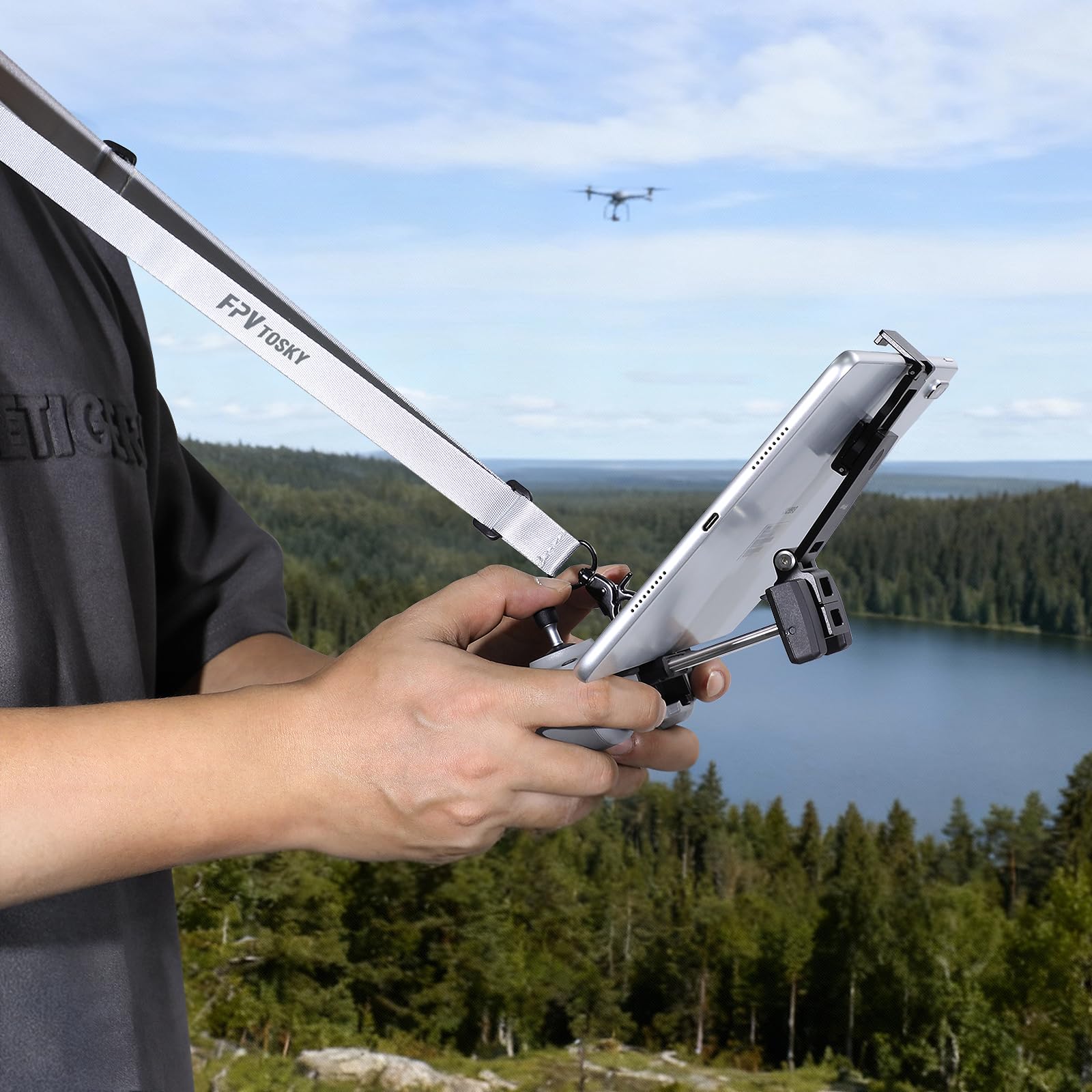 FPVtosky Support de Tablette démontable pour DJI Lito 1/ X1 /Mini 5/4 Pro/Mini 4K/Neo 2/Flip, Support de Montage Pliable pour iPad de 7-12 Pouces, Comprend Un Collier et 2 câbles pour DJI RC-N1/N2/N3