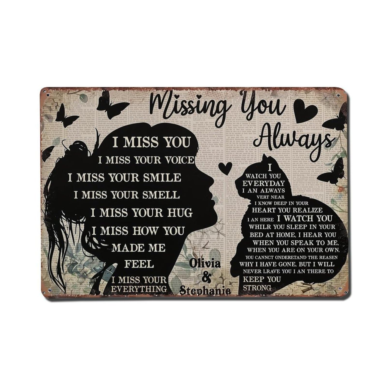 Nestemfo Vintage Missing You Always Silhouette Pattern Print Tin Sign Metal Sign, Living Room,Bar, Home, Bedroom Wall Decor,Retro Metal Poster 8X12 Inches
