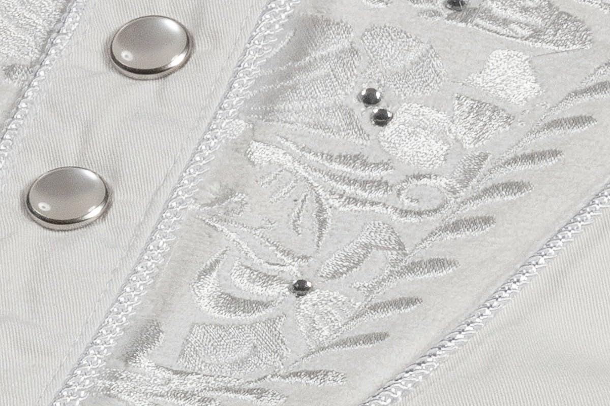 STARS & STRIPES Bluzka westernowa Hailey – biała ze strasem i haftem | eleganckie obszycie sznurkiem | styl westernowy