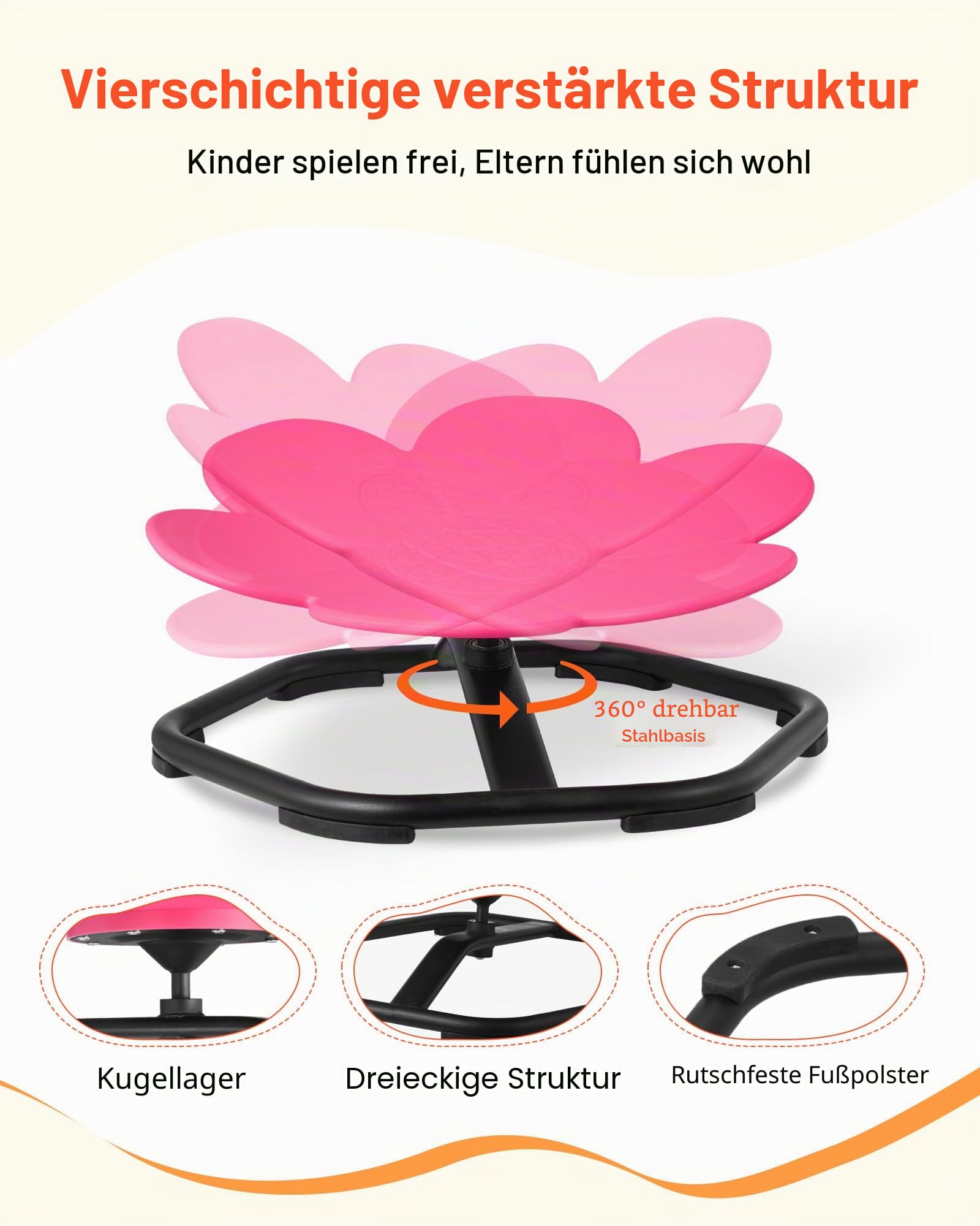 VEVOR Kinderdrehstuhl sensorischer Drehstuhl in Blumenform, 100 kg Tragkraft, sensorisches Spielzeug mit Rutschfester Metallfuß, zur Förderung von Koordination Gleichgewicht Konzentration, Rosa