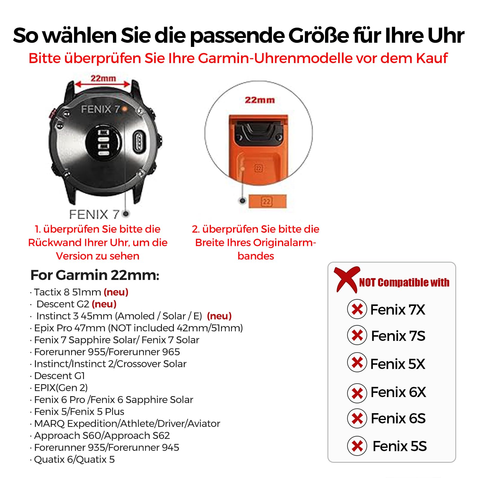 26mm Titan Armband Kompatibel mit Fenix 8 51mm/Enduro 3 51mm/7X Pro/Epix Pro 51mm,22mm Metall Armband mit Schnellverschluss Kompatibel mit Fenix 8 47mm/E 47mm/7/6 Pro/5 Plus/Forerunner 965 955