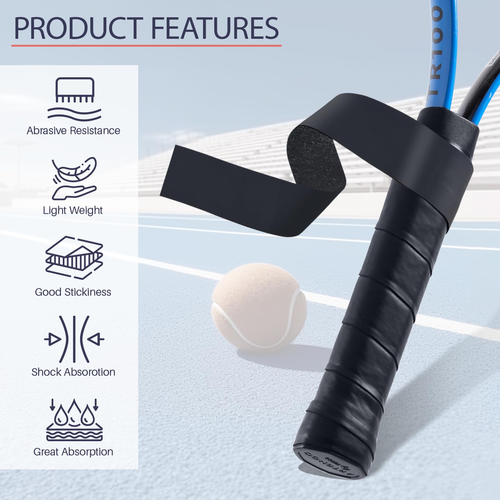 26 nastri antiscivolo per racchetta da tennis, per presa antiscivolo e assorbente del sudore, impugnatura comoda, ad alte prestazioni, per tennis, badminton, pickleball (bianco)