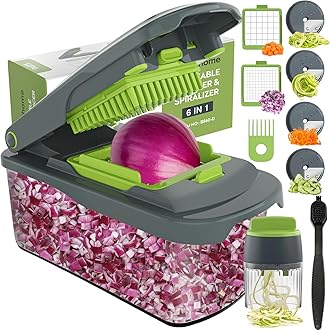 Sponsored Ad - Ourokhome Onion Chopper Dicer with Container, Manual Food Cutter with Handheld Veggie Spiral, Hand Vegetable Mandolin slicer for Potato, Tomato, Carrot, Essential Kitchen Gadget (6 in 1, Gray)