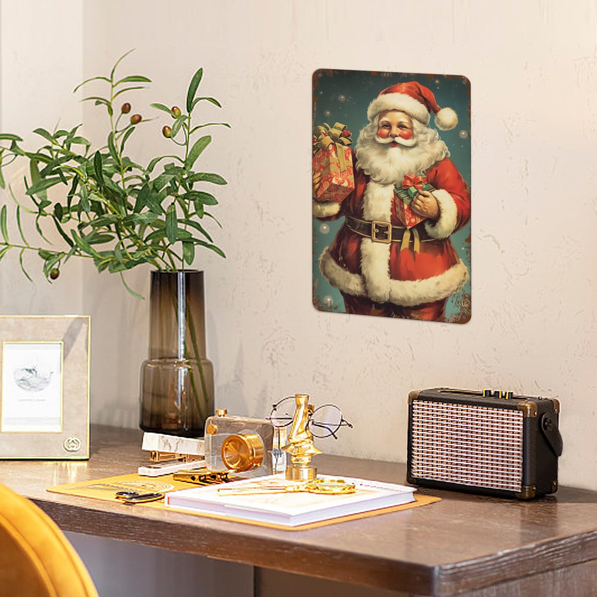 Amazon.co.jp: ヴィンテージクリスマスブリキ看板サンタクロースレトロ