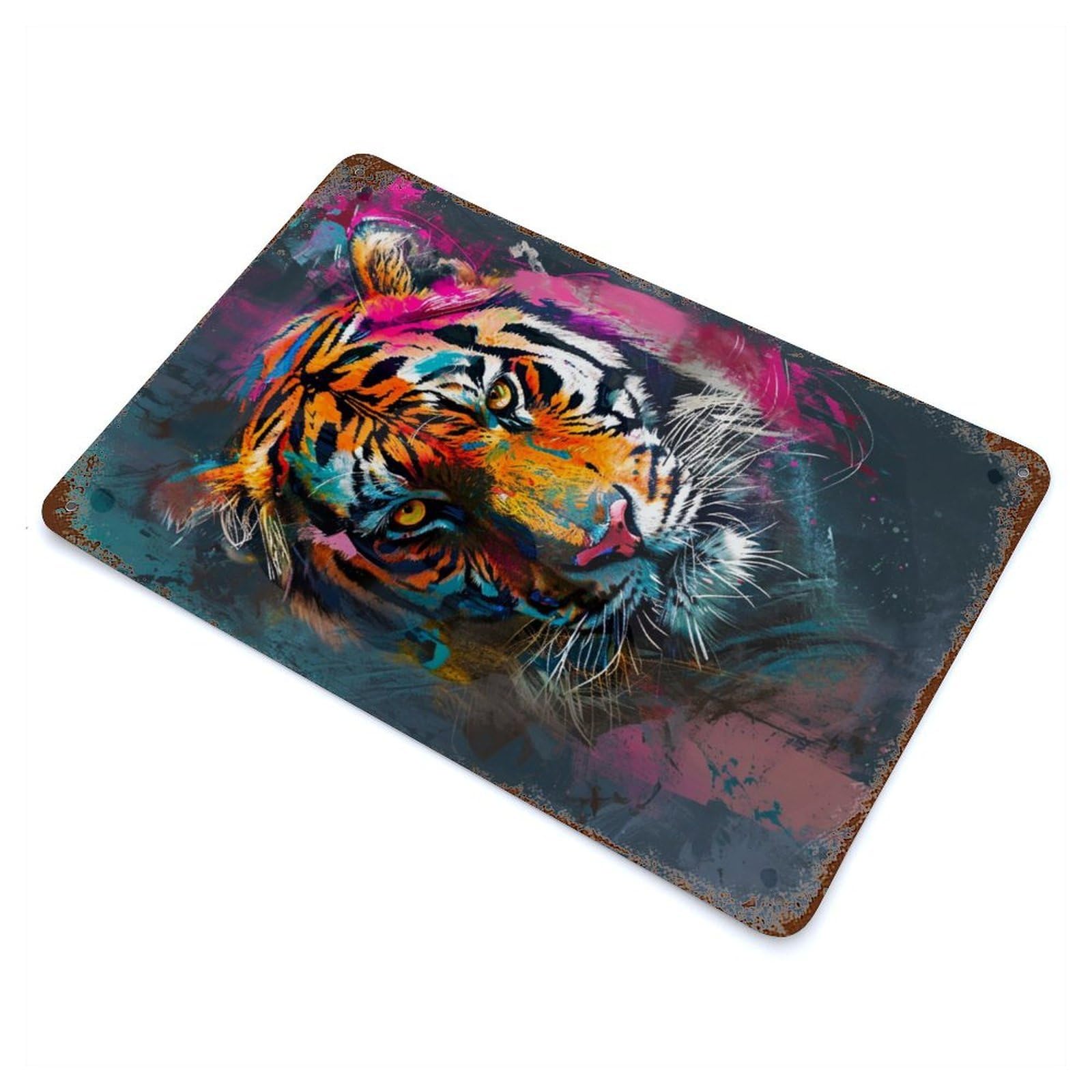 Vintage Rust Metal Sign with Expressive Tiger Design 11.8"x7.9", for Shed, Workshop And Garage Wall Decor, Classic Wall Plaque