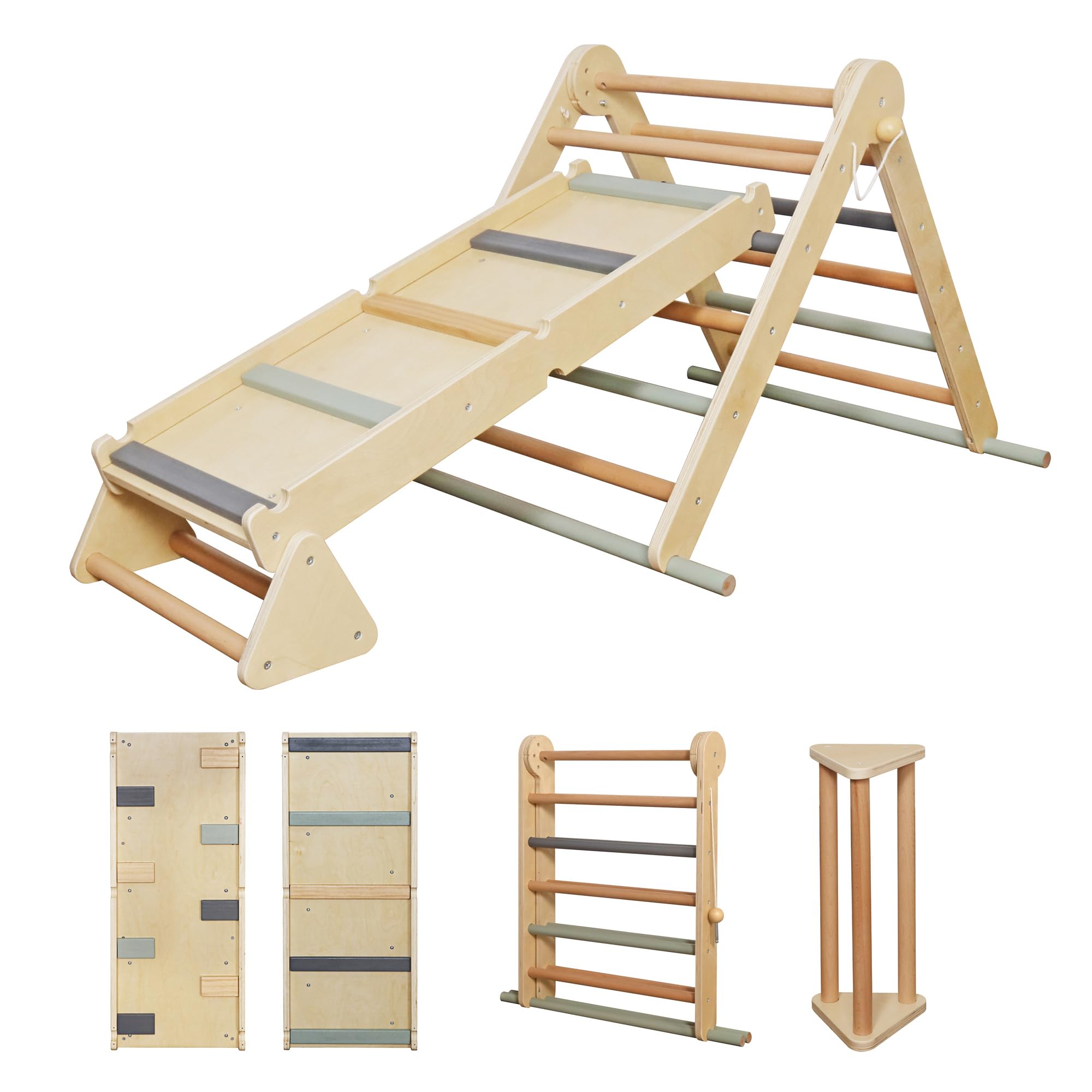 Kids Foldable Climbing Set with Ladder,Ramp,Balance Beam;Triangle Wooden Climbing Toys for Toddlers 1-3 Inside Playground,Baby Indoor Climber Jungle