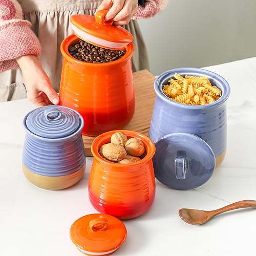 Miniatura 7 de Hasense Kitchen Canisters - Tarro de cerámica para almacenar alimentos, tarro de galletas con tapa hermética para encimera, elegante recipiente de