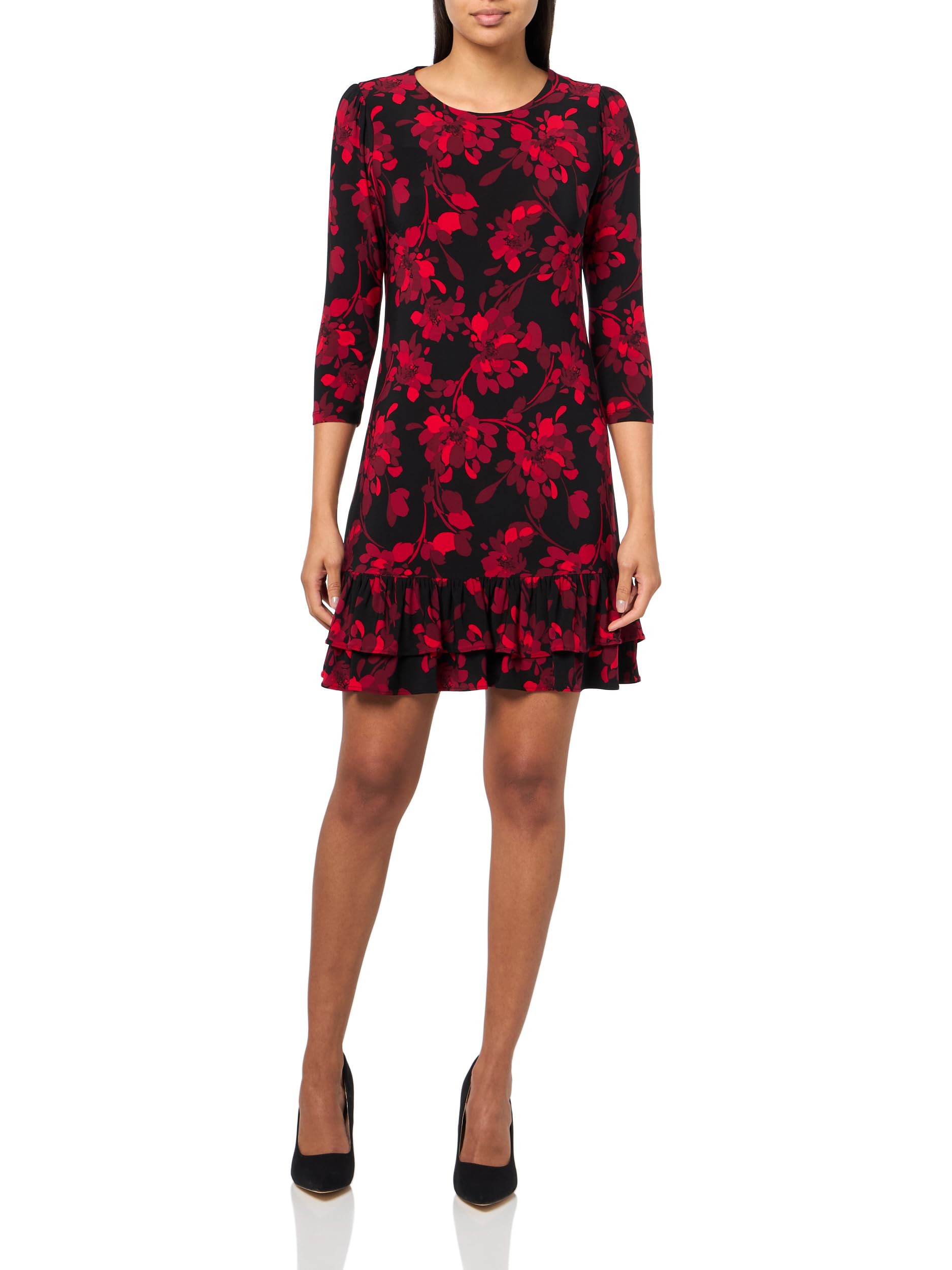 Tommy Hilfiger Womens 3 4 Sleeve High Neck Ruffle Trim Jersey Mini Dress