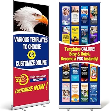 Custom Retractable Banner Stand Professional Design Templates Signs Customize With Stand for Indoor Outdoor Display Promotion & Advertising (33″X81″)