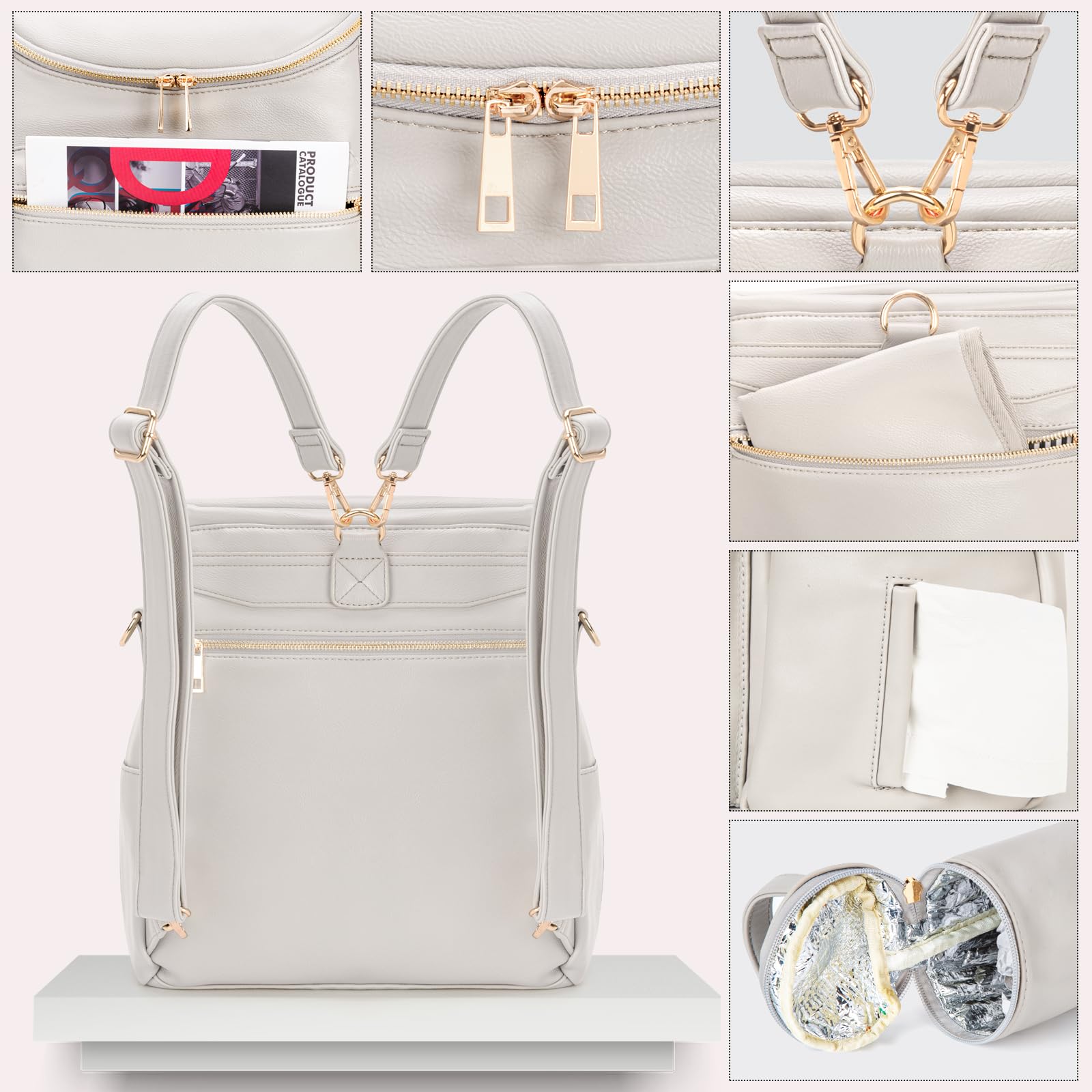 Minsong Diaper Bag Backpack, Fashion Leather Mommy Backpacks, Travel Baby Diaper Bags with in Bag Organizer and Changing Pad