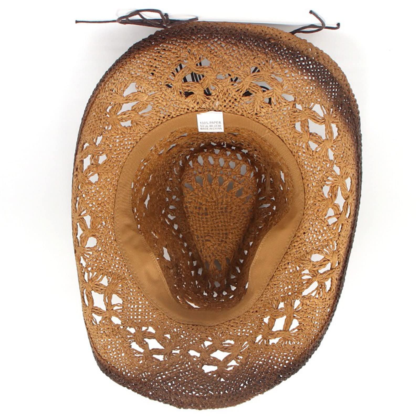 LYSINK Cappello di paglia da spiaggia da uomo estivo a tesa larga alta cave fuori paglia cappelli da cowboy vacanza cappello da sole casual