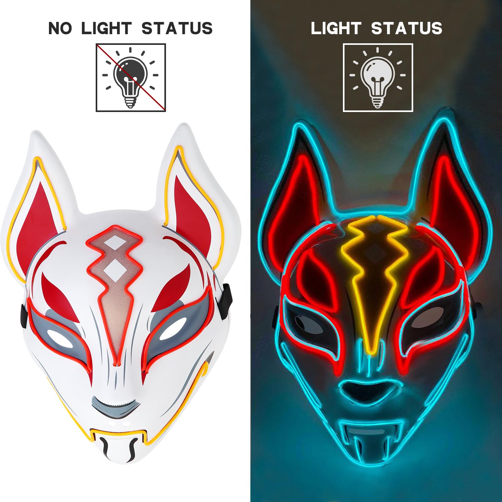Halloween Mask with LED Lights - Scary Light-Up Mask for Costume Parties Cosplay, Masquerade & Carnival Festivals (white A) - Image 2