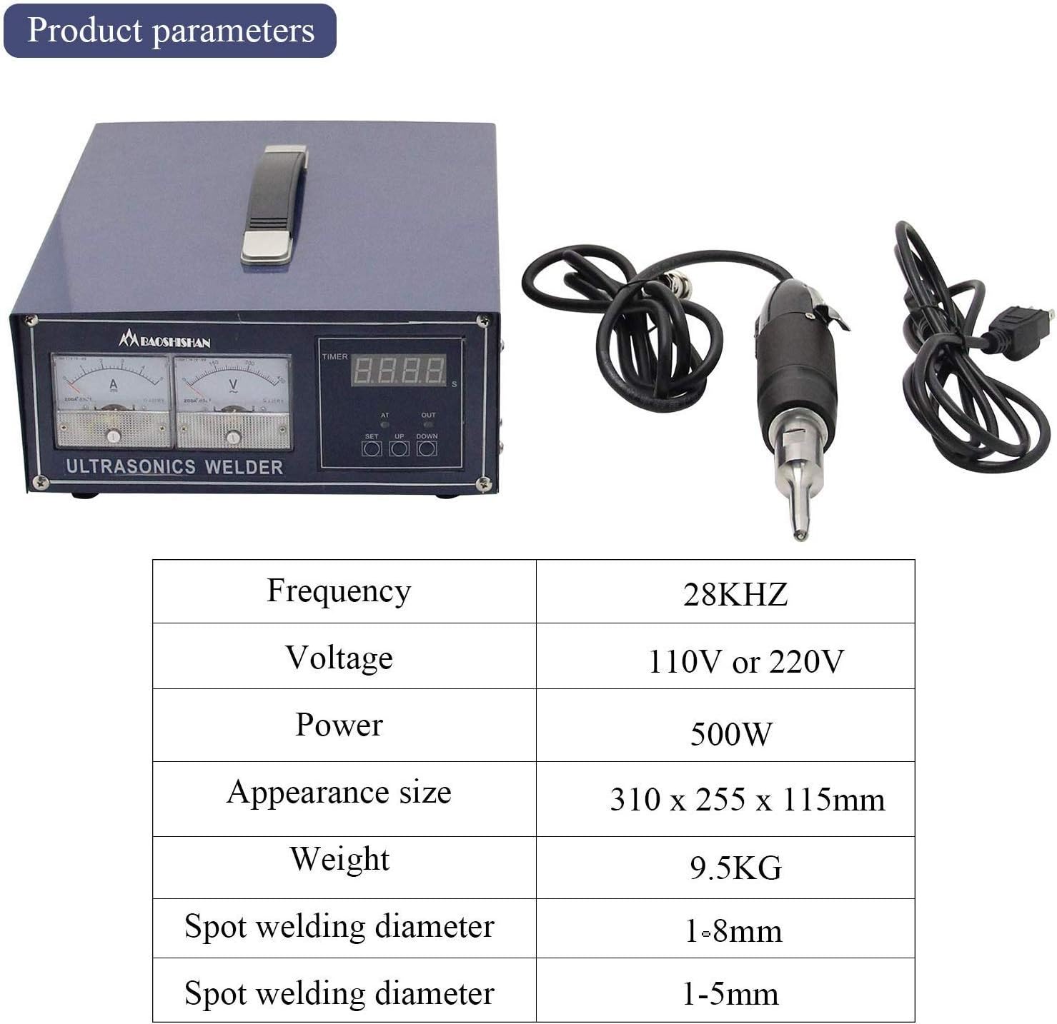 BAOSHISHAN 500W Ultrasonic Plastic Welding Machine Ultrasonic Spot Welder Portable Plastic Welder (Welding Head Customizable) (220V)