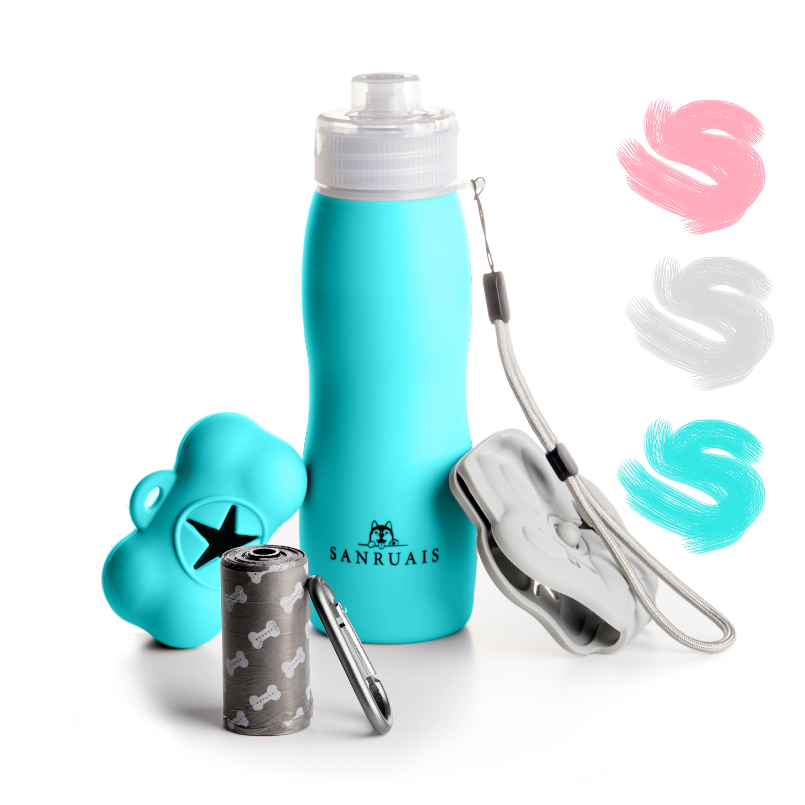 SANRUAIS Botella Pipi Perros Silicona (400ml), Botella Pipi Perros Calle, Botella Limpia Pipi Perro con tapón antigoteo y fácil de Transportar. Accesorios para Perros (Azul)