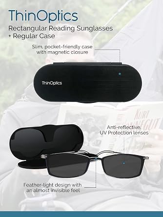 ThinOptics Bundle - Reading Glasses and Sunglasses with Cases - Ultra Thin, Durable, Lightweight